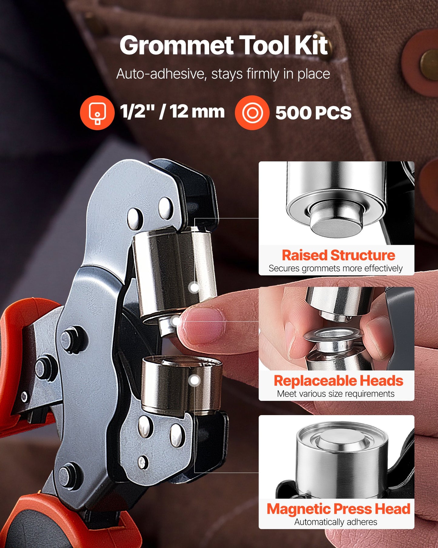 Grommet Tool Kit 12 mm Eyelet Tool Kit with 500 PCS Silver Grommets, with Eyelets and Washers, Manual Grommet Press Pliers, Hole Punch, and Block, for Leather, Tarps, Shoes, Crafts, and Fabric