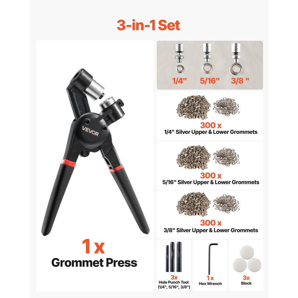 Grommet Tool Kit 900 PCS 6 mm 8 mm 10 mm Metal Eyelets Grommets Eyelet Kit