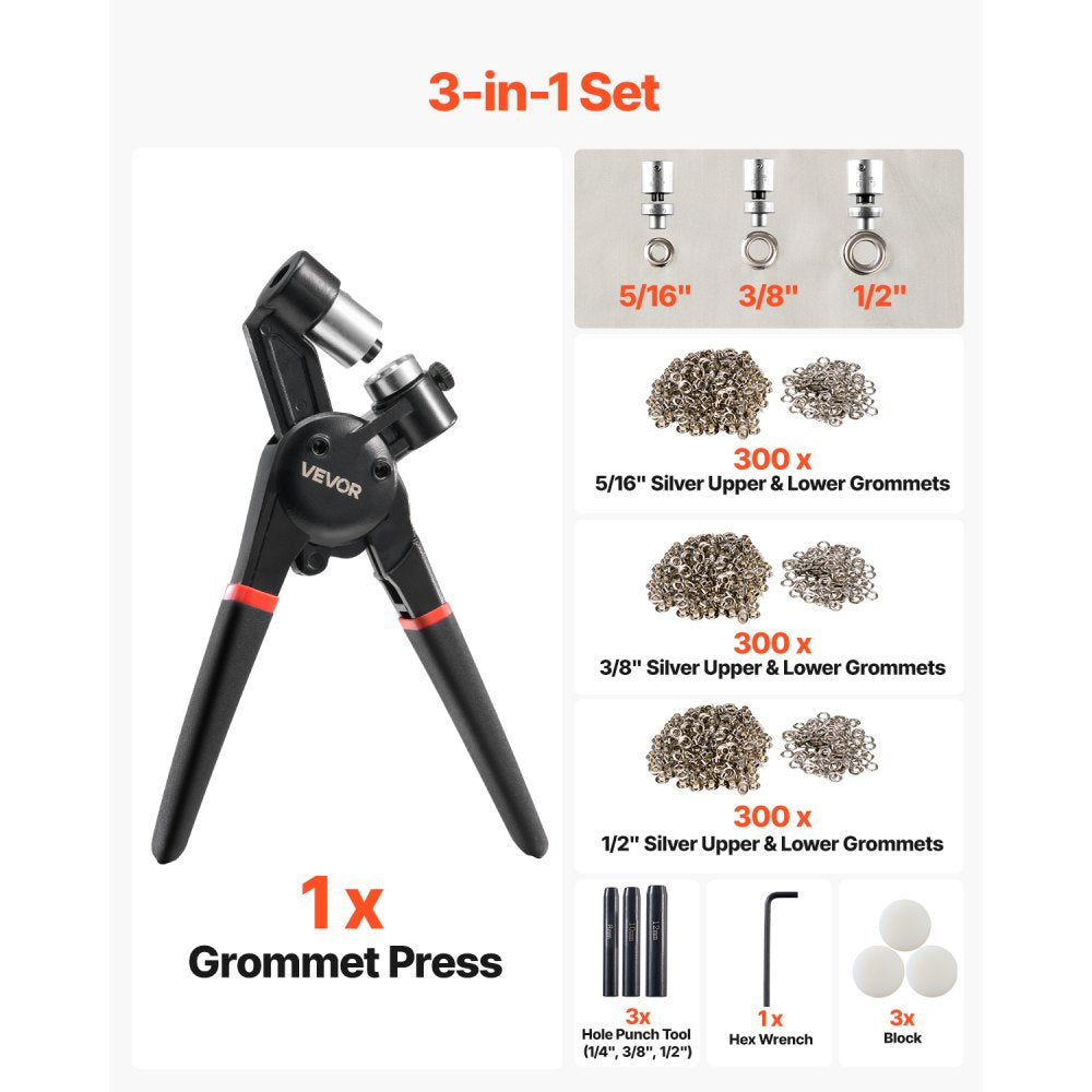 Grommet Tool Kit 900PCS 8 mm 10 mm 12 mm Metal Eyelets Grommets Eyelet Kit