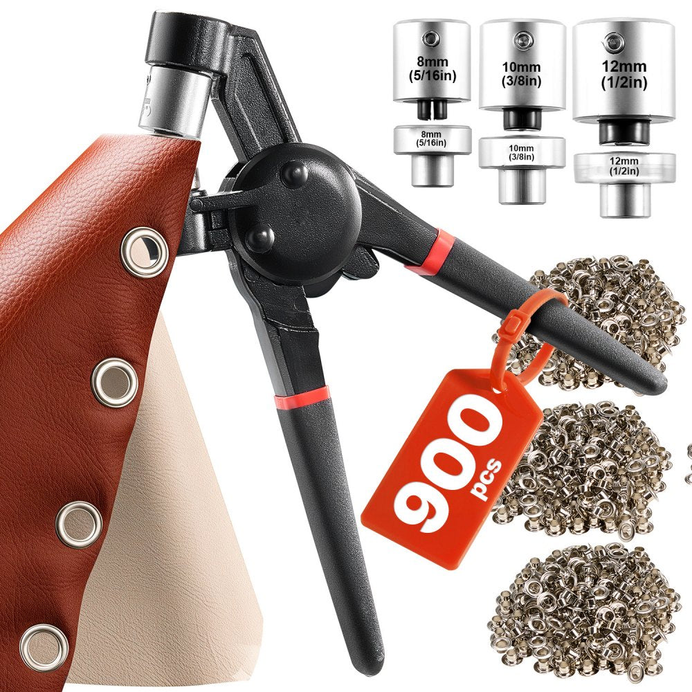 Grommet Tool Kit 900PCS 8 mm 10 mm 12 mm Metal Eyelets Grommets Eyelet Kit