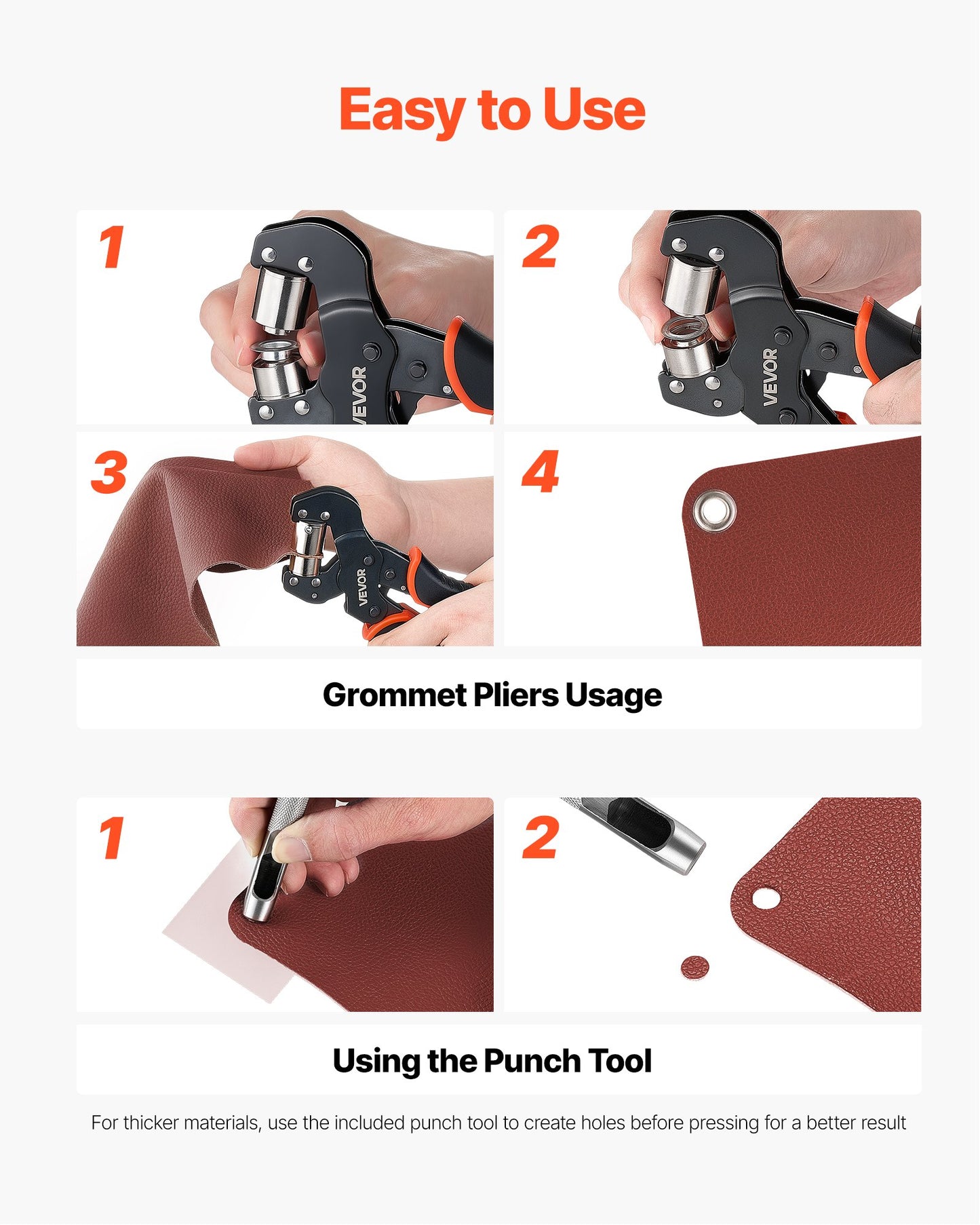 Grommet Tool Kit 6 mm 8 mm 10 mm 900 PCS Grommets Eyelet Tool Kit, with Eyelets and Washers, Manual Grommet Press Pliers, Hole Punch Tools, Blocks, for Leather, Tarps, Shoes, Crafts, Fabric