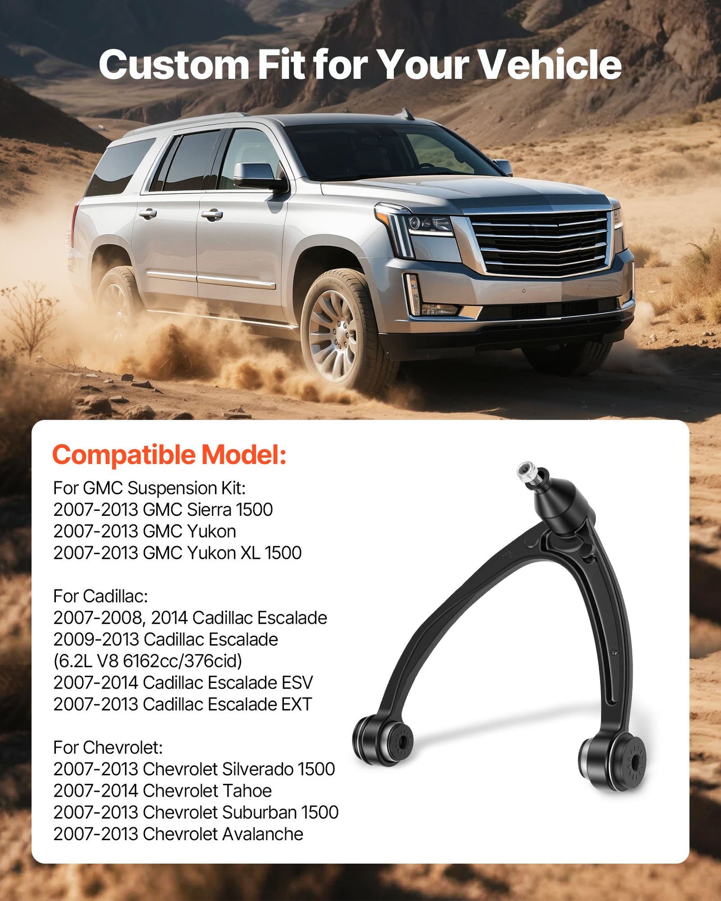 Left Right Front Upper Control Arms Kit with Ball Joint, OEM Suspension Kit Compatible with 2007–2013 GMC, 2007–2014 Cadillac & Chevrolet (10PCS)