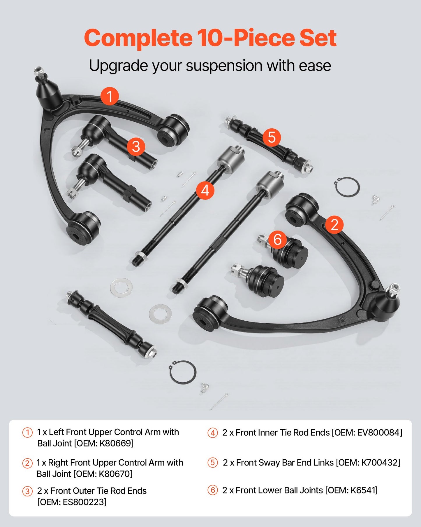 Left Right Front Upper Control Arms Kit with Ball Joint, OEM Suspension Kit Compatible with 2007–2013 GMC, 2007–2014 Cadillac & Chevrolet (10PCS)