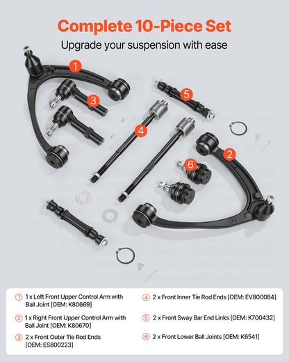 Left Right Front Upper Control Arms Kit with Ball Joint, OEM Suspension Kit Compatible with 2007–2013 GMC, 2007–2014 Cadillac & Chevrolet (10PCS)