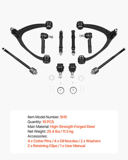 Left Right Front Upper Control Arms Kit with Ball Joint, OEM Suspension Kit Compatible with 2007–2013 GMC, 2007–2014 Cadillac & Chevrolet (10PCS)