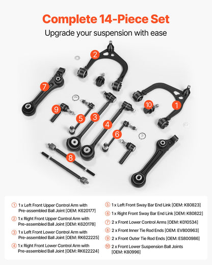 Left Right Front Upper & Lower Control Arms Kit, OEM Suspension Kit Compatible with 2011-2017 Chrysler 300 RWD, 2011-2017 Dodge Challenger RWD, 2011-2014 Dodge Charger RWD (14PCS)