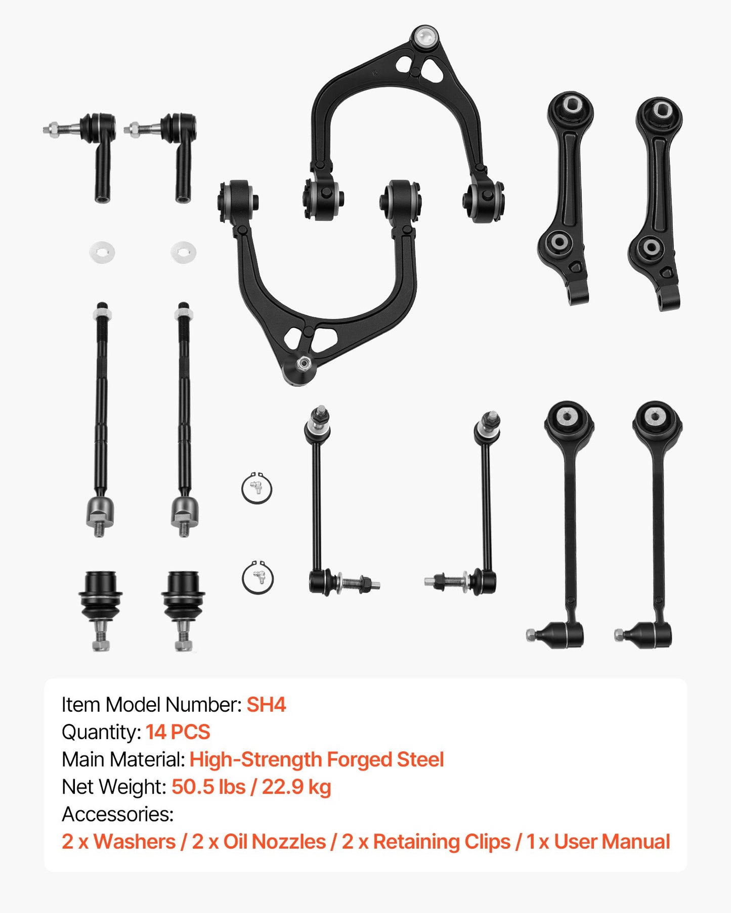 Left Right Front Upper & Lower Control Arms Kit, OEM Suspension Kit Compatible with 2011-2017 Chrysler 300 RWD, 2011-2017 Dodge Challenger RWD, 2011-2014 Dodge Charger RWD (14PCS)