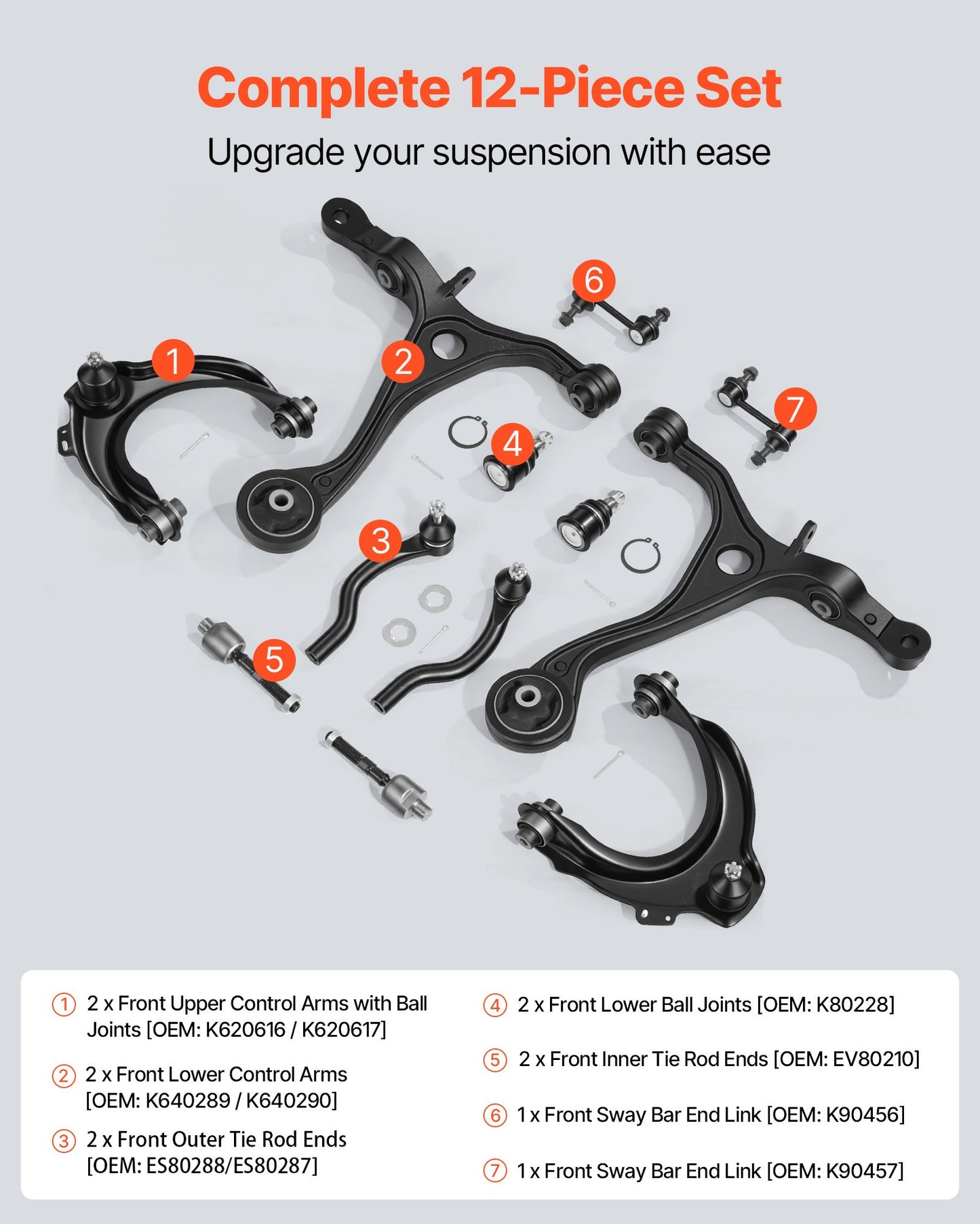 Front Upper Lower Control Arms, OEM Suspension Kit Compatible with 2004-2008 ACURA TSX, 2003-2007 Honda Accord Sedan/Coupe (2.4L Gas Engine Only) - 12PCS
