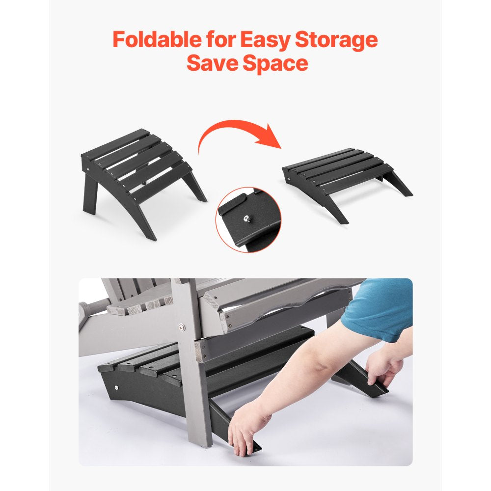 Adirondack Ottoman 47.5L x 50W x 33H cm HDPE Folding Footrest Black