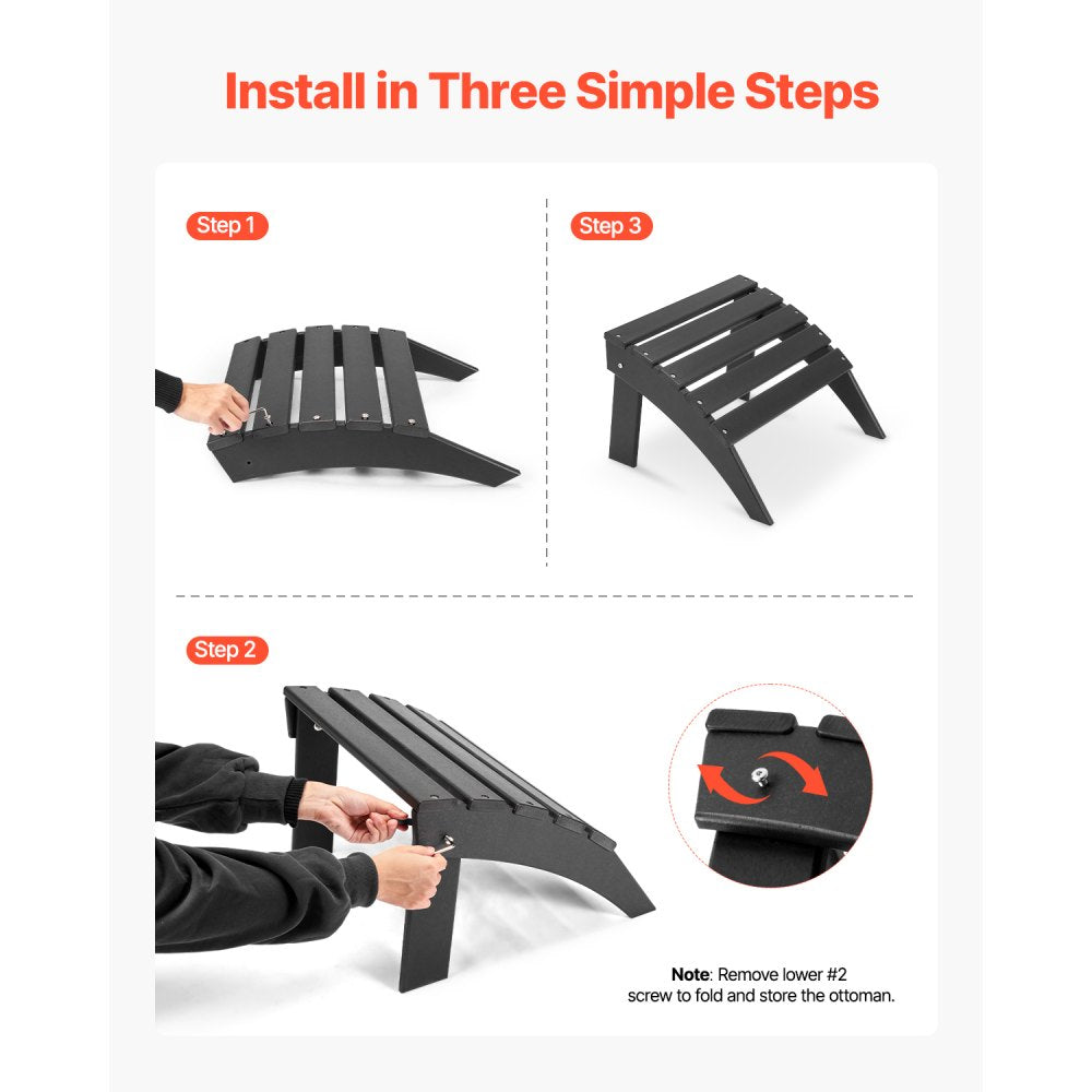 Adirondack Ottoman 47.5L x 50W x 33H cm HDPE Folding Footrest Black