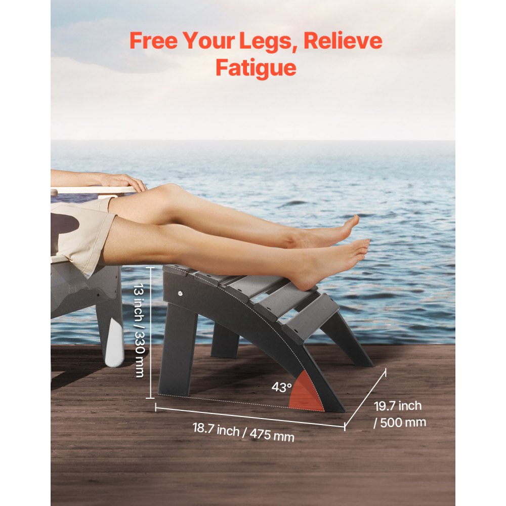 Adirondack Ottoman 47.5L x 50W x 33H cm HDPE Folding Footrest Black