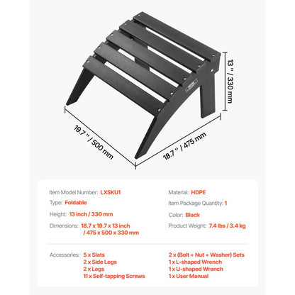 Adirondack Ottoman 47.5L x 50W x 33H cm HDPE Folding Footrest Black