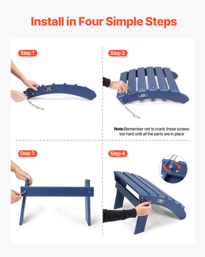 VEVOR Adirondack Ottoman 2 Set 47.5L x 48W x 35H cm HDPE Folding Footrest Blue