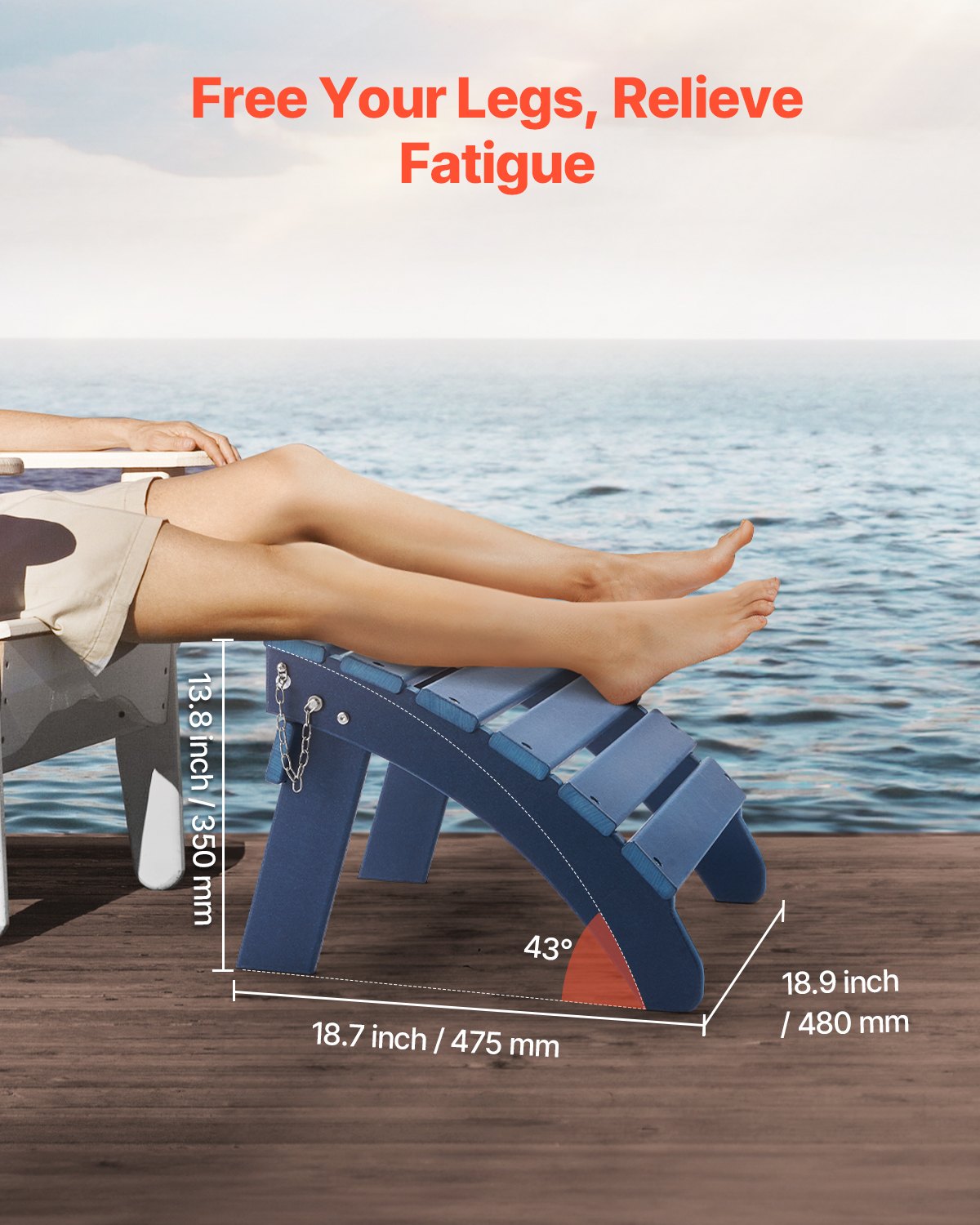 VEVOR Adirondack Ottoman 2 Set 47.5L x 48W x 35H cm HDPE Folding Footrest Blue