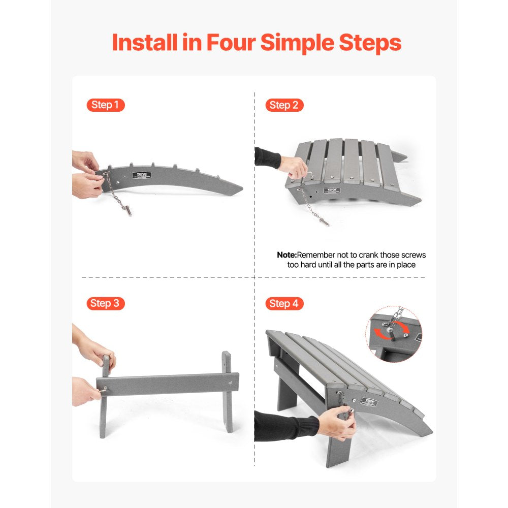 Adirondack Ottoman 43L x 48W x 33H cm HDPE Folding Footrest Gray