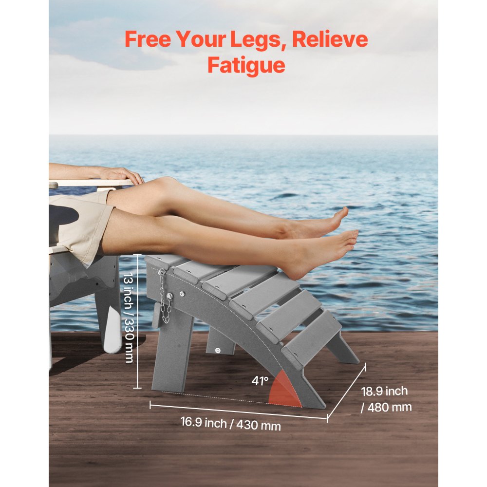 Adirondack Ottoman 43L x 48W x 33H cm HDPE Folding Footrest Gray