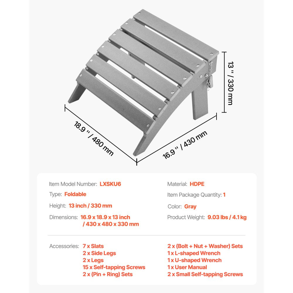 Adirondack Ottoman 43L x 48W x 33H cm HDPE Folding Footrest Gray
