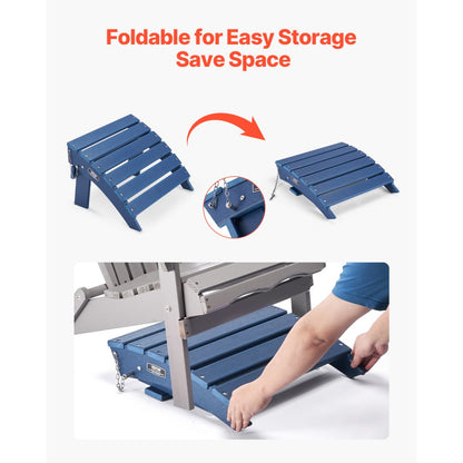 Adirondack Ottoman, 40L x 48W x 33H cm HDPE Plastic Folding Adirondack Ottoman, Weather-Resistant Foot Rest for Adirondack Chair, Widely Used for Outside Porch Pool Lawn Backyard, Blue