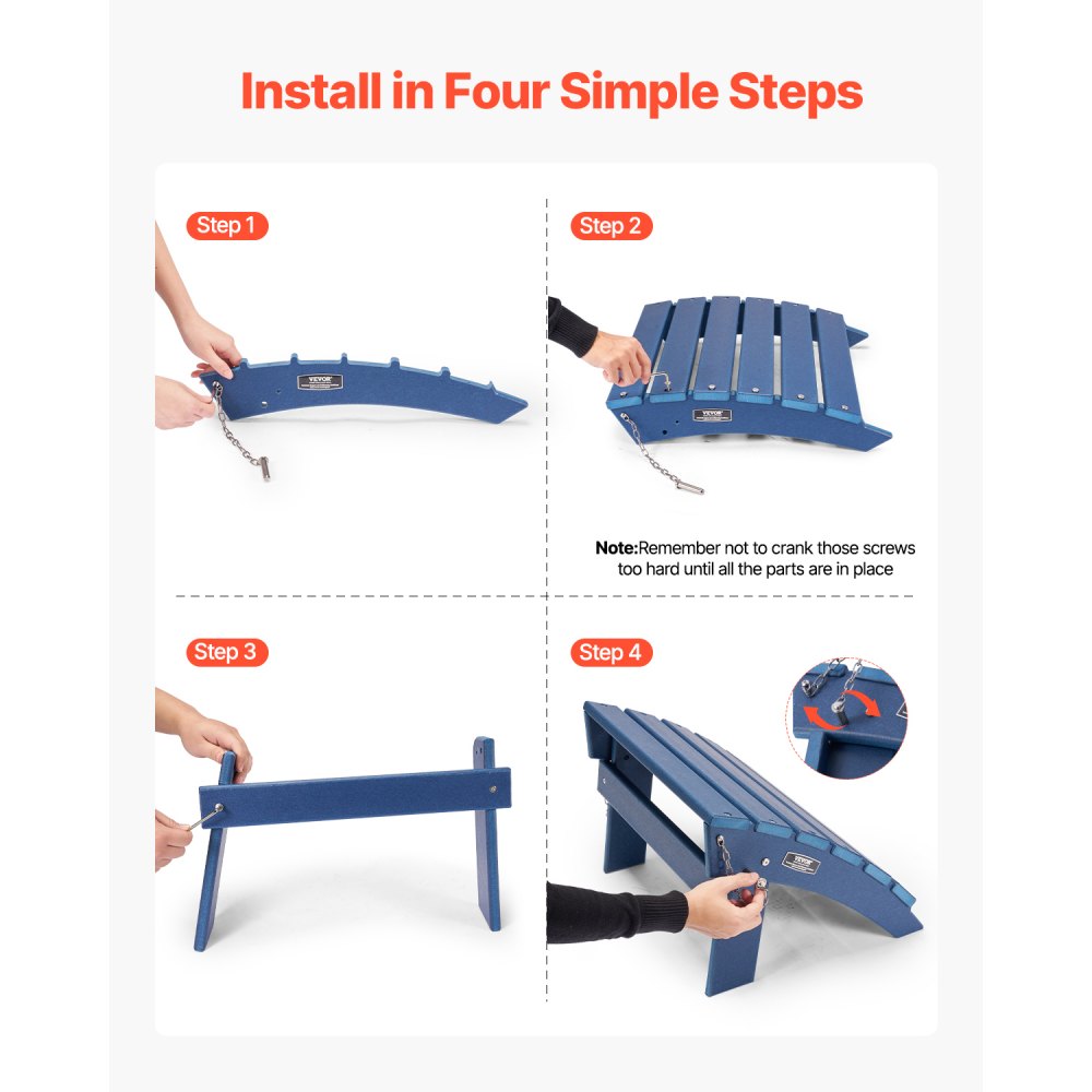 Adirondack Ottoman, 40L x 48W x 33H cm HDPE Plastic Folding Adirondack Ottoman, Weather-Resistant Foot Rest for Adirondack Chair, Widely Used for Outside Porch Pool Lawn Backyard, Blue