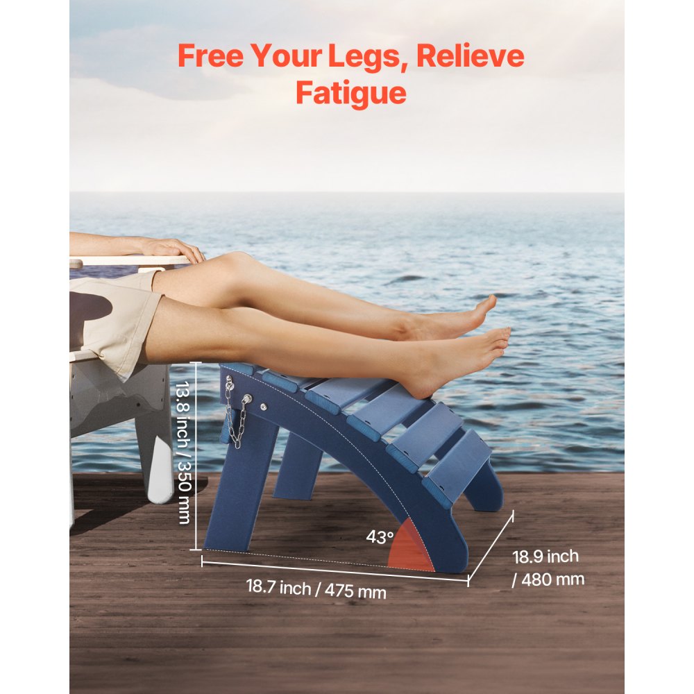 Adirondack Ottoman 47.5L x 48W x 35H cm HDPE Folding Footrest Blue