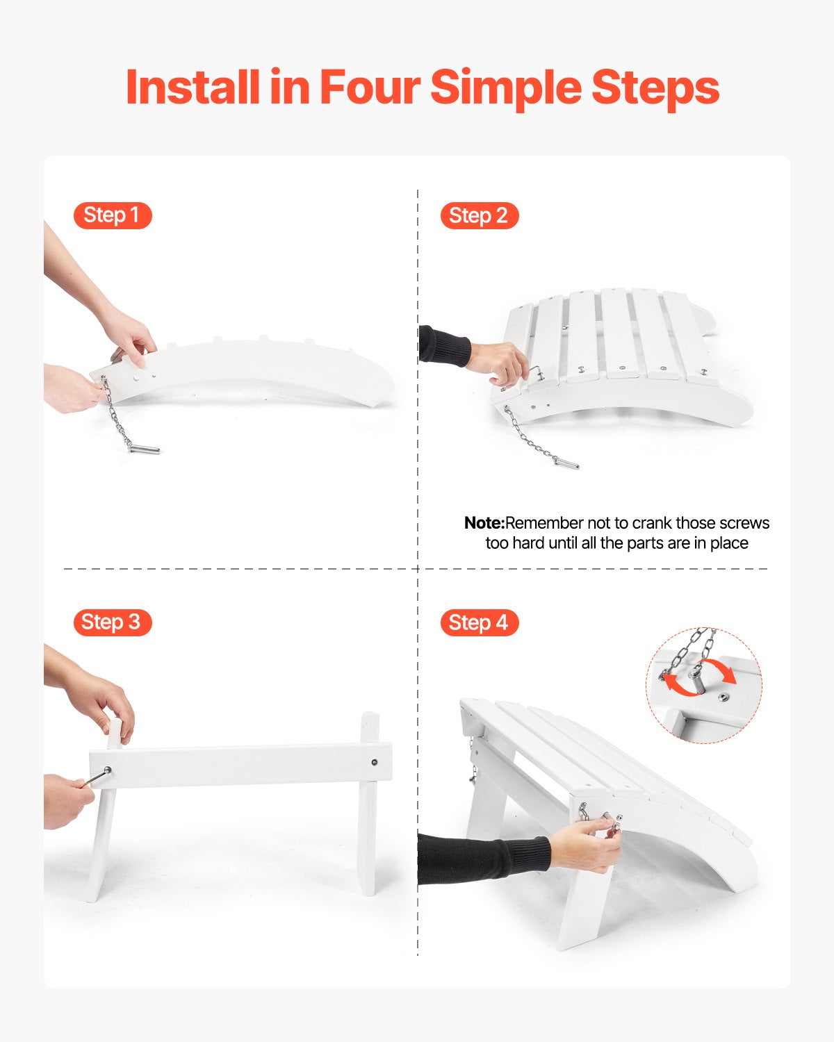 VEVOR Adirondack Ottoman 45L x 50W x 35H cm HDPE Folding Footrest White