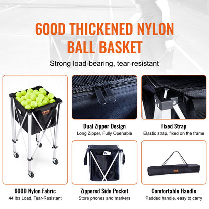VEVOR Foldable Tennis Ball Hopper, Holds 150 Tennis Balls, Lightweight Aluminum