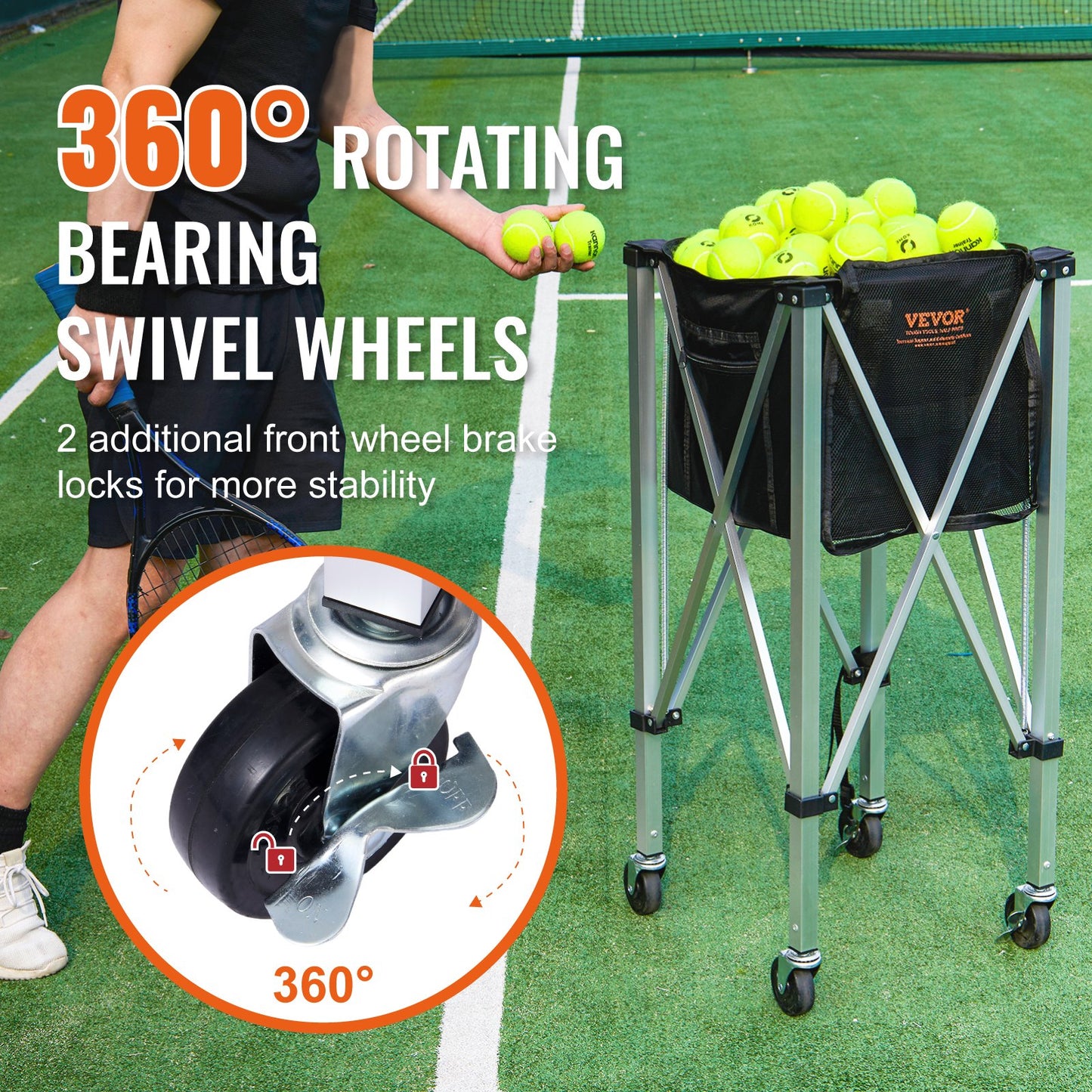 VEVOR Foldable Tennis Ball Hopper, Holds 150 Tennis Balls, Lightweight Aluminum