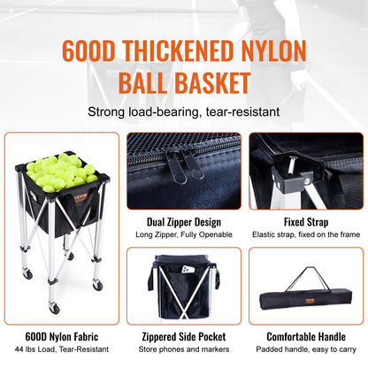 VEVOR Foldable Tennis Ball Hopper, Holds 180 Tennis Balls, Lightweight Aluminum