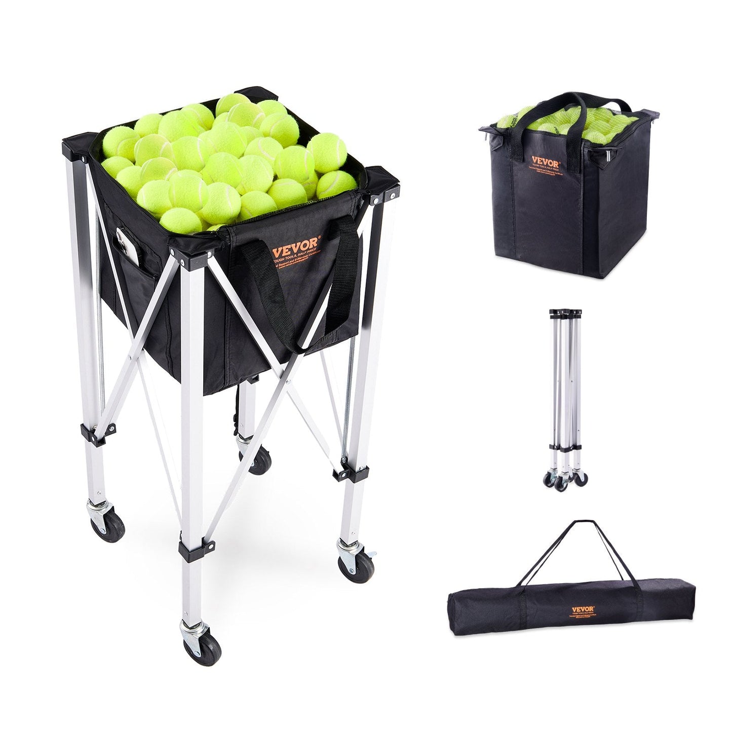 Foldable Tennis Ball Hopper with 180-Ball Capacity and Aluminum Frame
