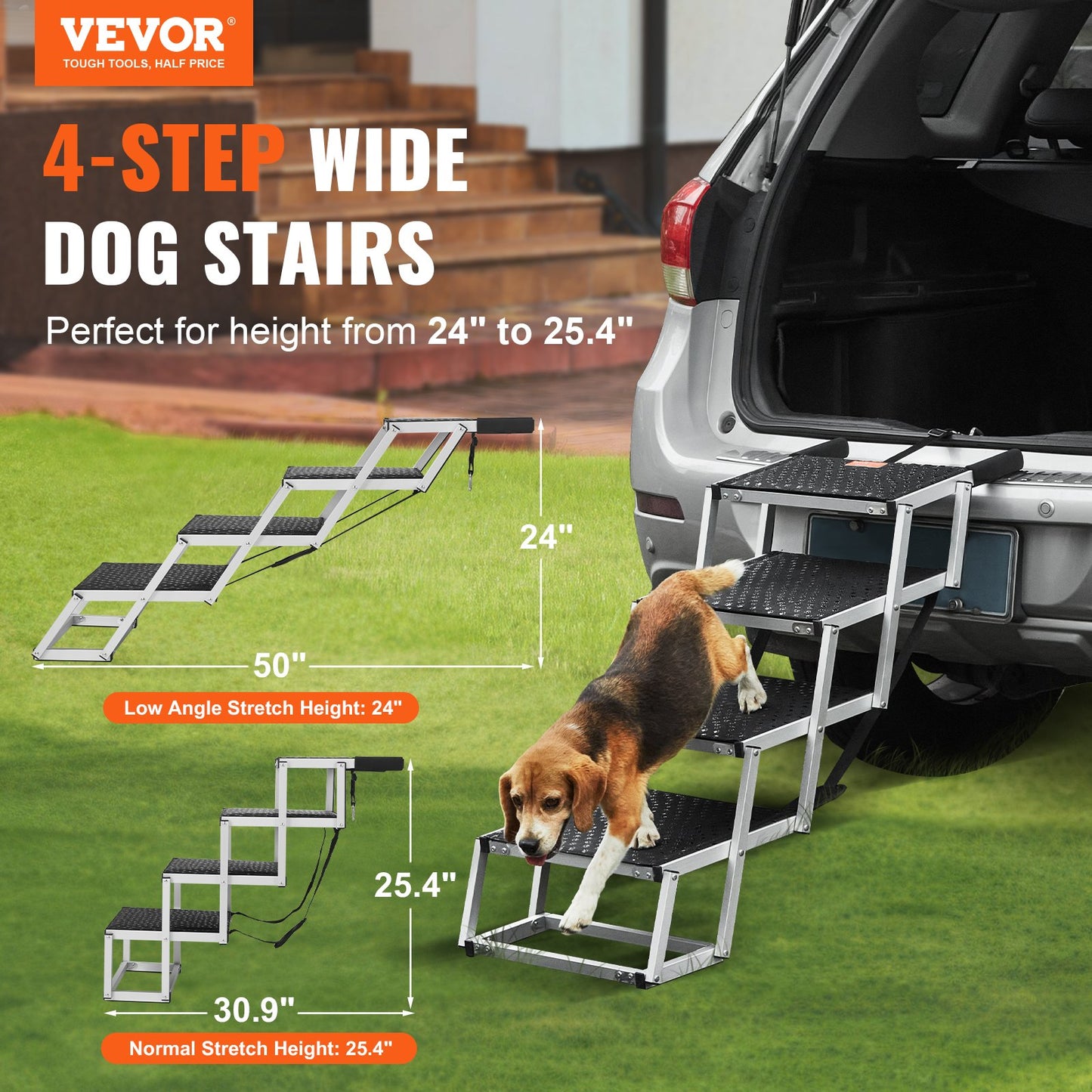 VEVOR Dog Stair for Cars 4-step Folding Dog Steps Aluminum Loads up to 150 lbs,