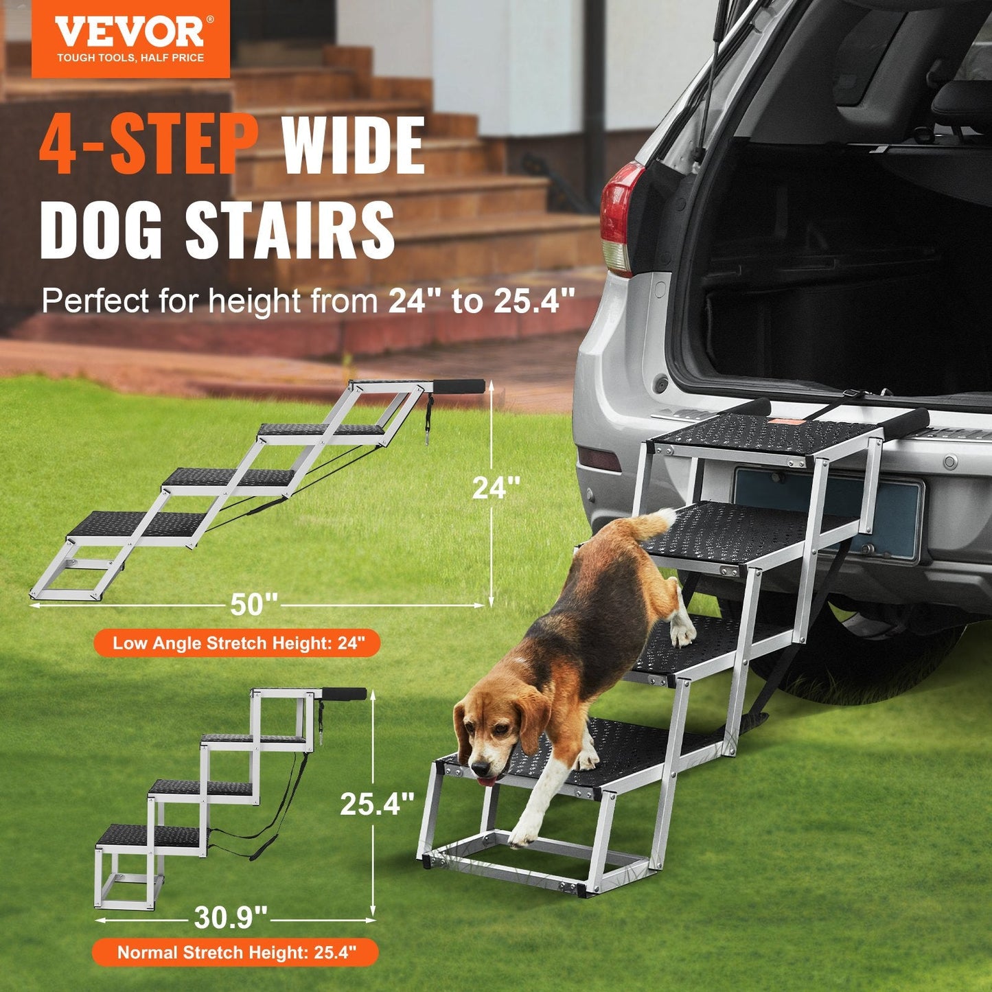 4-Step Folding Dog Stairs, Aluminum, Holds up to 68 kg, Adjustable Height