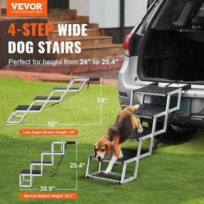 4-Step Folding Dog Stairs, Aluminum, Holds up to 68 kg, Adjustable Height