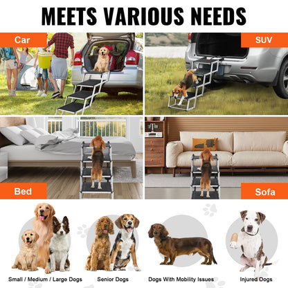 VEVOR Dog Stair for Cars 4-step Folding Dog Steps Aluminum Loads up to 150 lbs,