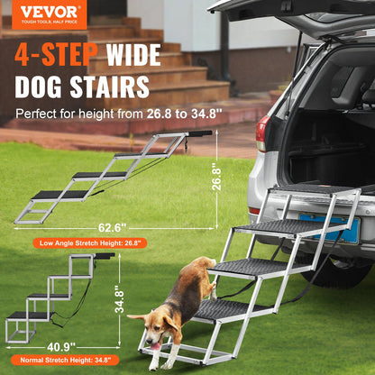 VEVOR Dog Stair for Cars 4-step Folding Dog Steps Aluminum Loads up to 250 lbs,