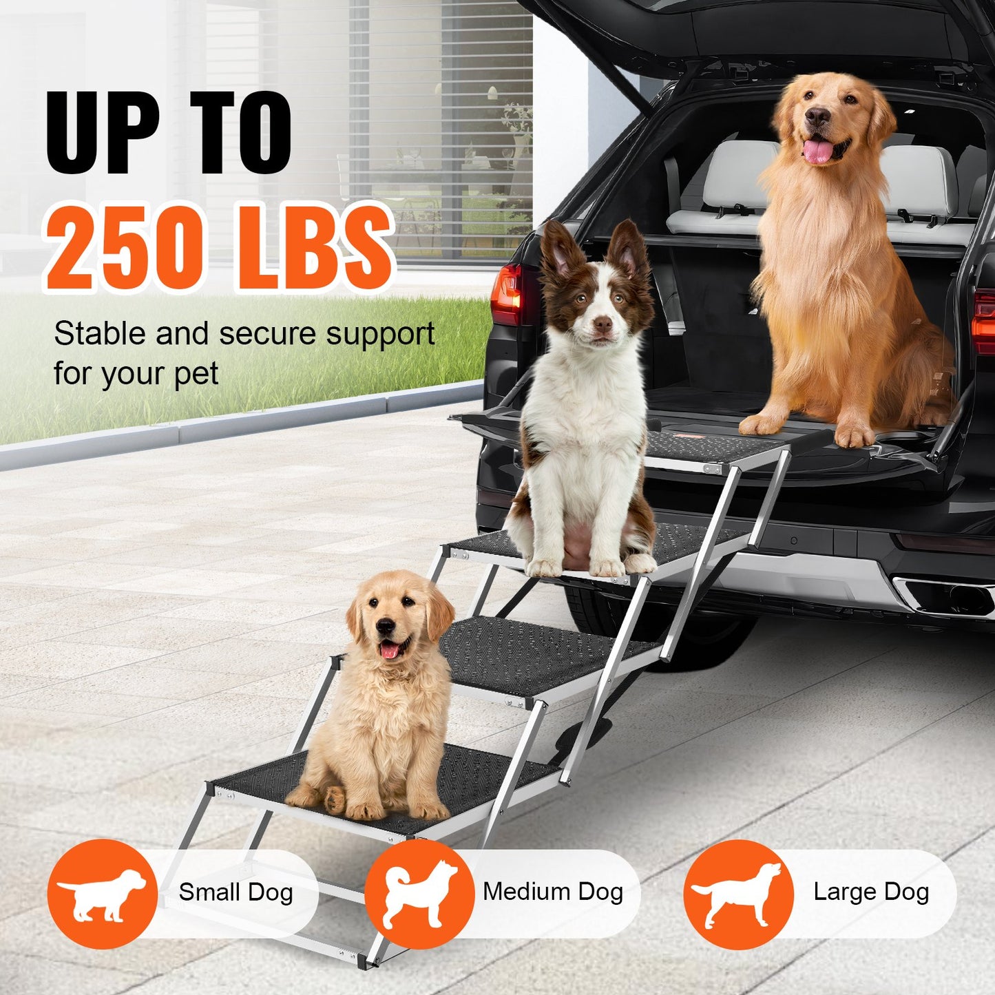 VEVOR Dog Stair for Cars 4-step Folding Dog Steps Aluminum Loads up to 250 lbs,