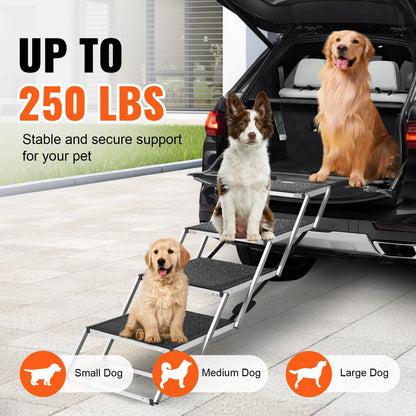 Folding 4-Step Aluminum Dog Stairs for Cars, Supports up to 113 kg, Adjustable Height
