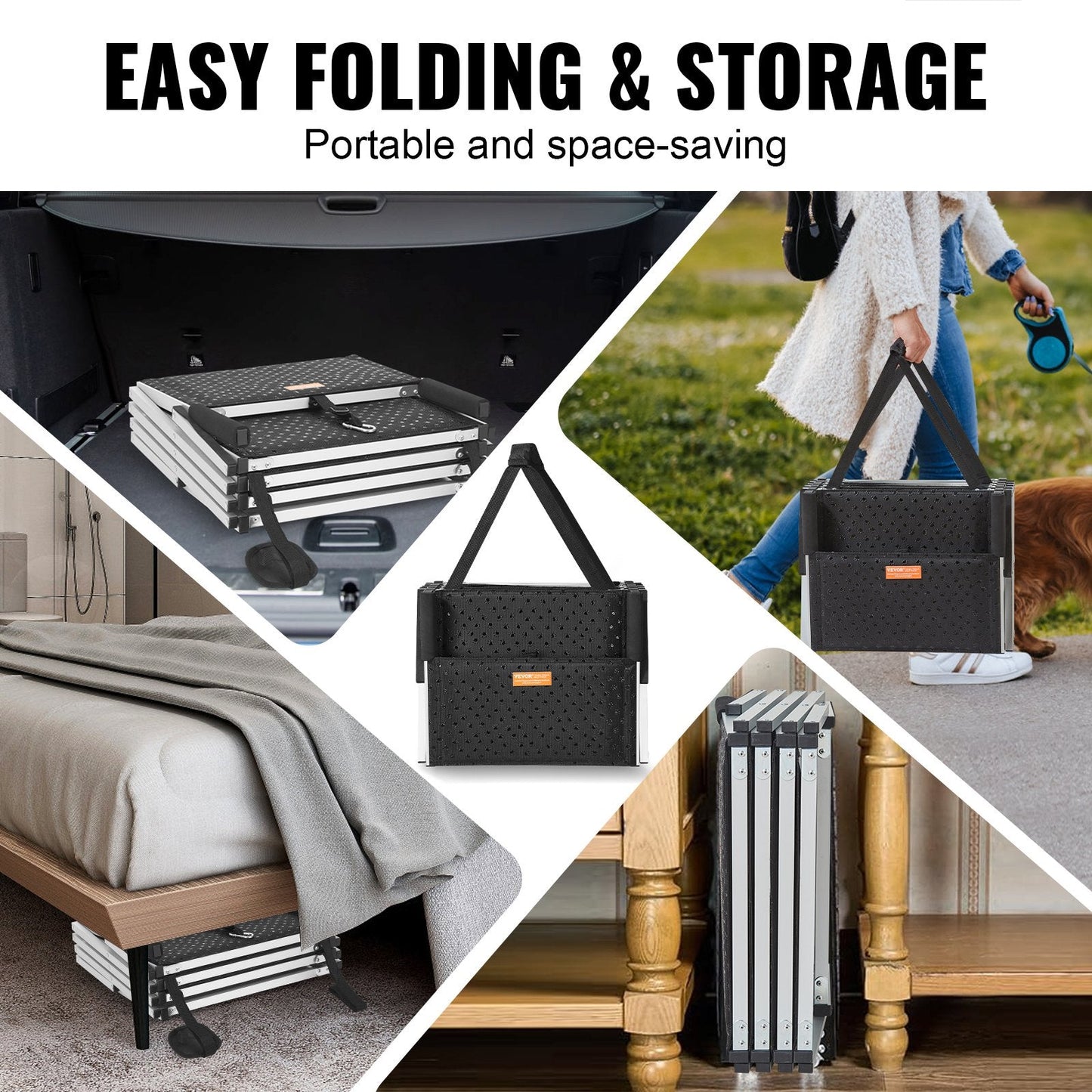 Folding 4-Step Aluminum Dog Stairs for Cars, Supports up to 113 kg, Adjustable Height