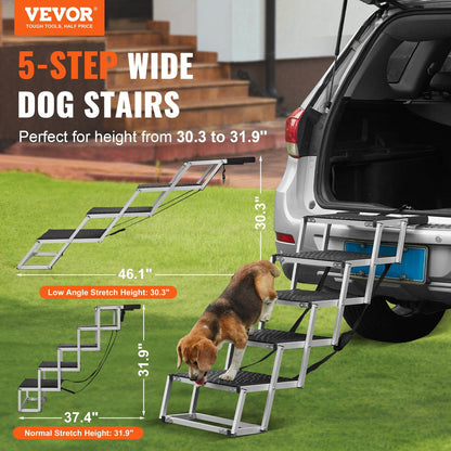 5-Step Folding Dog Stairs, Aluminum, Supports Up to 68 kg, Adjustable Height
