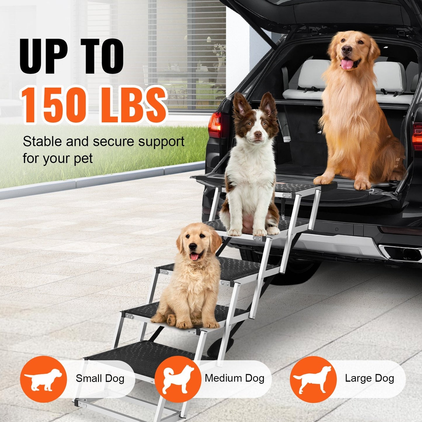 5-Step Folding Dog Stairs, Aluminum, Supports Up to 68 kg, Adjustable Height