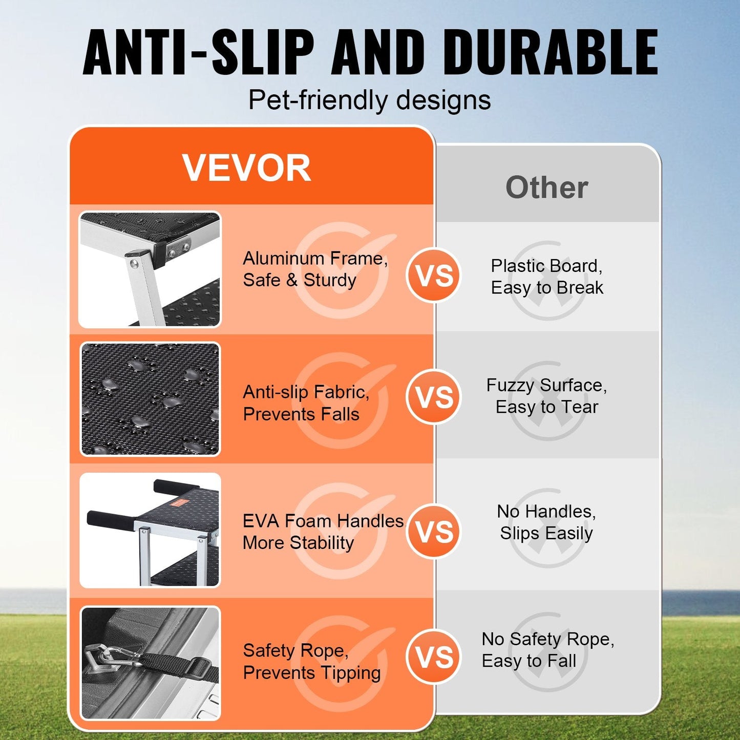 5-Step Folding Dog Stairs, Aluminum, Supports Up to 68 kg, Adjustable Height