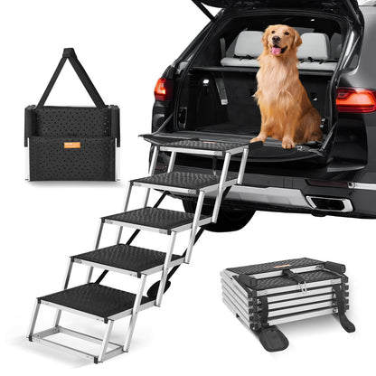 5-Step Folding Dog Stairs, Aluminum, Supports Up to 68 kg, Adjustable Height