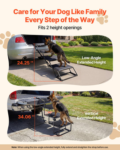 Dog Stairs for Car, 4 Steps Extra Wide Foldable Dog Ramp for Large Dogs with Non-Slip Surface, Portable Lightweight Pet Stairs Ladder for Car, SUV, Truck, High Bed, Sofa, Support up to 113 kg