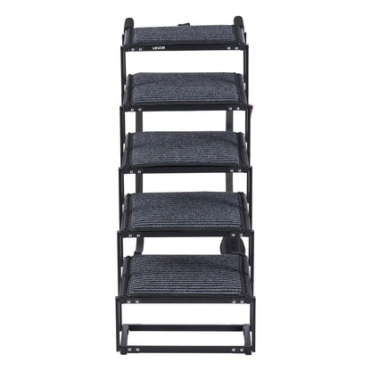 Dog Stairs for Car, 5 Steps Extra Wide Foldable Dog Ramp for Large Dogs with Non-Slip Rug Surface, Portable Lightweight Pet Ladder for Car, SUV, Truck, High Beds, Sofas, Support up to 91 kg