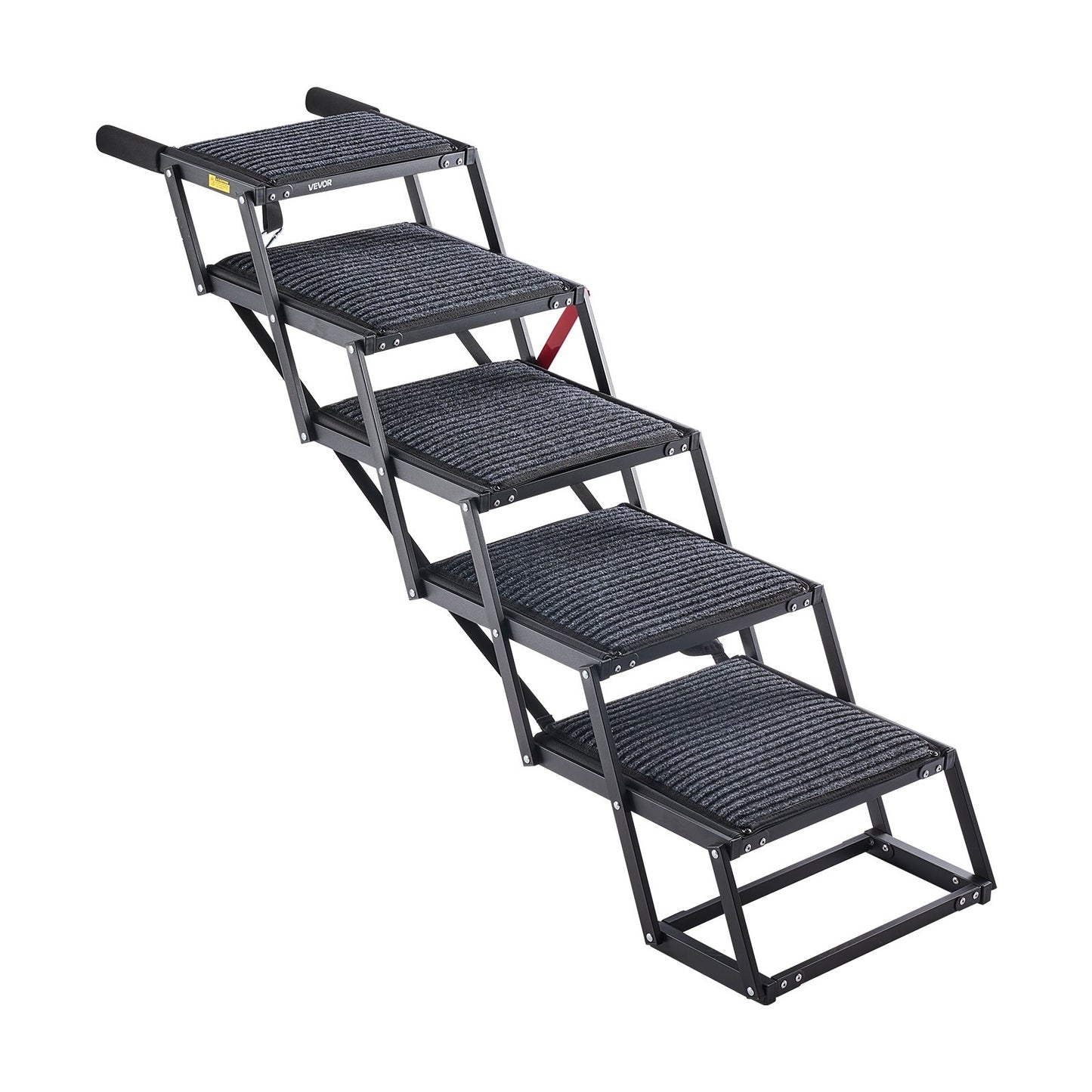 Dog Stairs for Car, 5 Steps Extra Wide Foldable Dog Ramp for Large Dogs with Non-Slip Rug Surface, Portable Lightweight Pet Ladder for Car, SUV, Truck, High Beds, Sofas, Support up to 91 kg