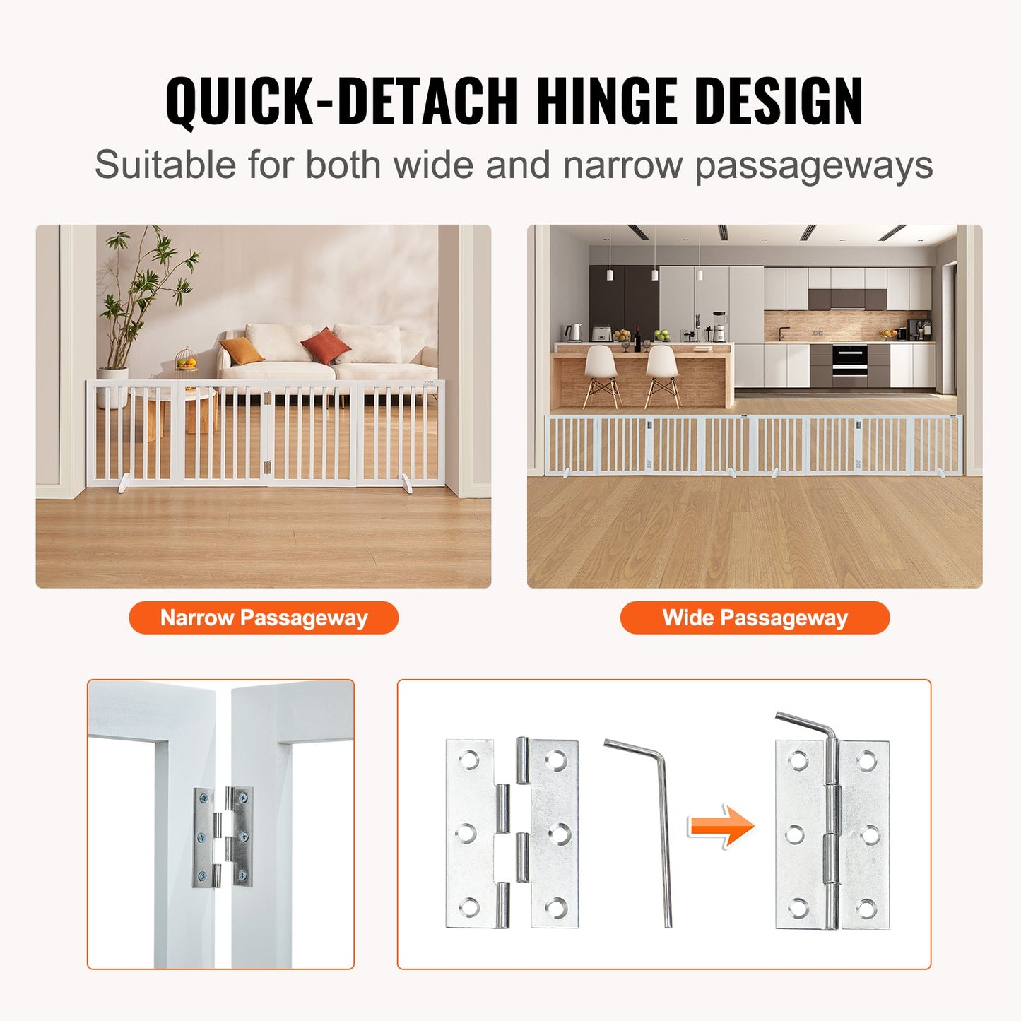 VEVOR Free Standing Dog Gate, 24" H x 80.3" W Freestanding Pet Gate, 4 Panels Foldable