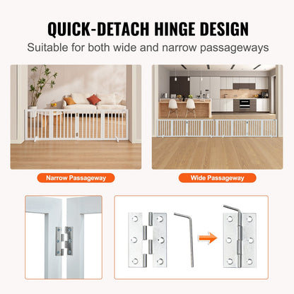 Freestanding 4-Panel Pet Gate, 0.61m H x 2.04m W, Foldable Indoor Barrier, White