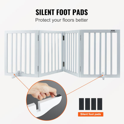 Freestanding 4-Panel Pet Gate, 0.61m H x 2.04m W, Foldable Indoor Barrier, White