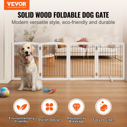 Freestanding Pet Gate, 0.81m H x 2.45m W, 4 Foldable Panels, Indoor Use, White