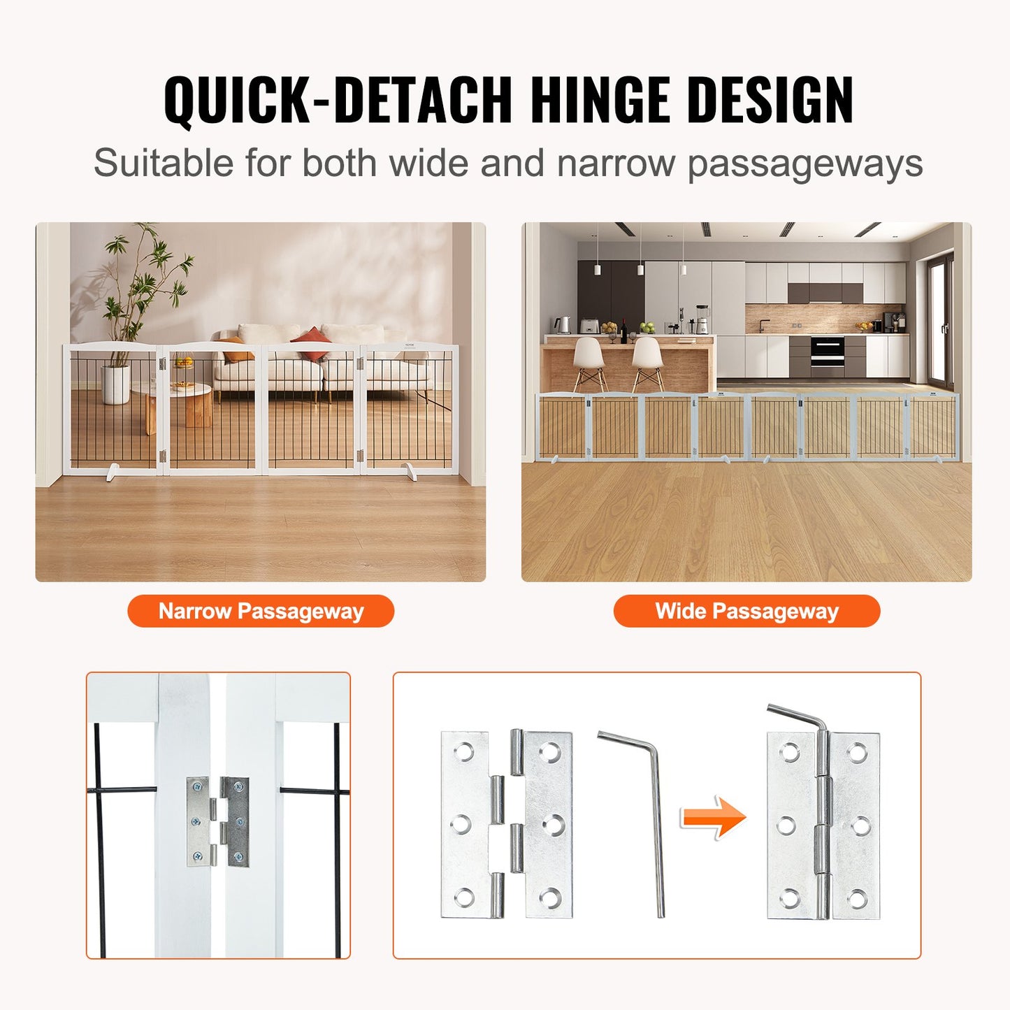 VEVOR Free Standing Dog Gate, 32" H x 96.5" W Freestanding Pet Gate, 4 Panels Foldable