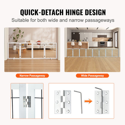 VEVOR Free Standing Dog Gate, 32" H x 96.5" W Freestanding Pet Gate, 4 Panels Foldable